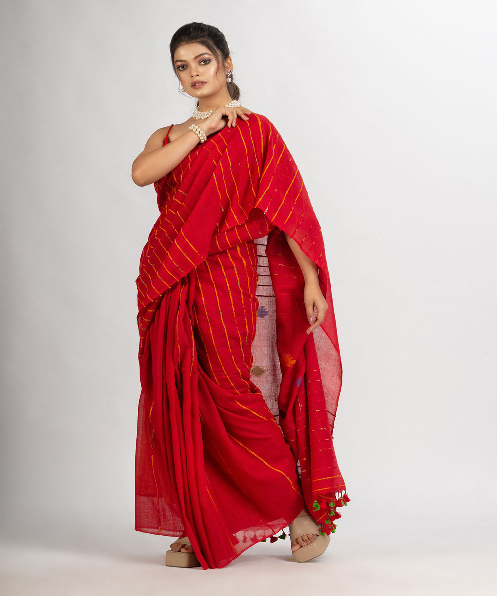 Red handloom cotton bengal saree