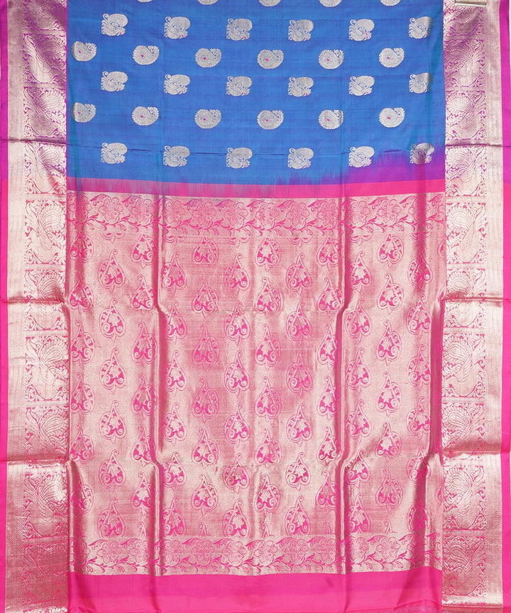 Navy blue pink silk handloom venkatagiri saree