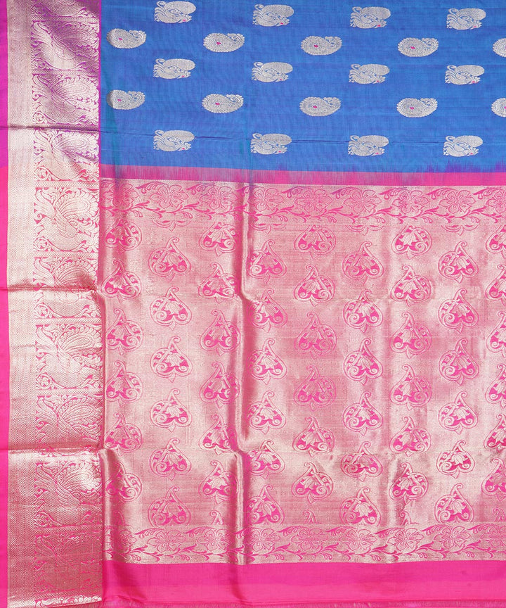 Navy blue pink silk handloom venkatagiri saree