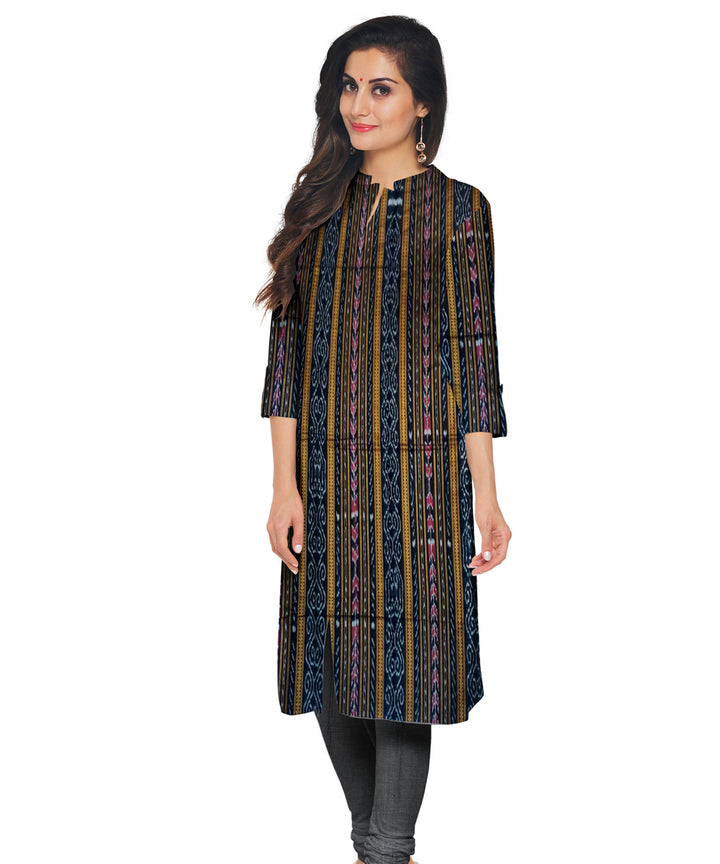 Black grey handwoven nuapatna cotton dress material
