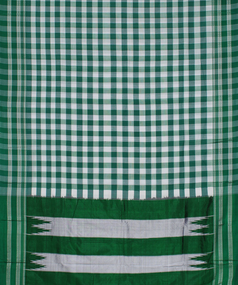 Dark green green white gayatri border cotton handloom ilkal saree