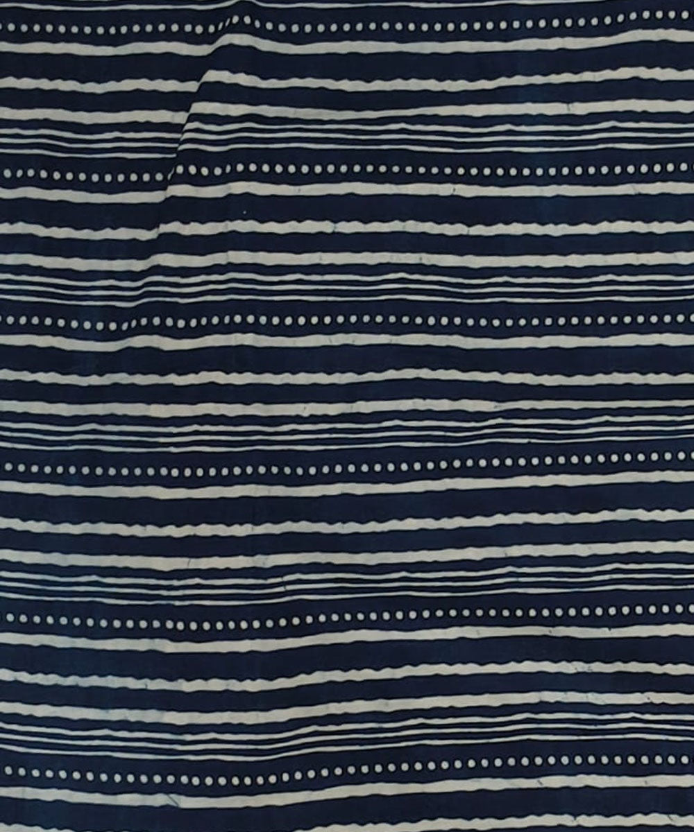 2.5m Blue handblock printed cotton stripes kurta material