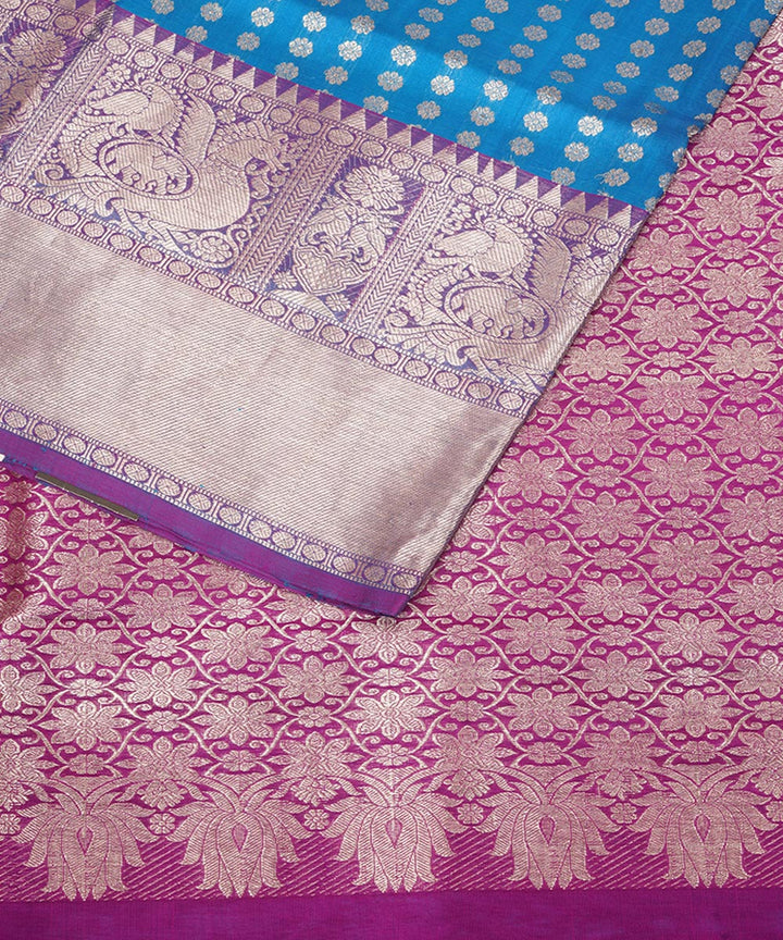 Sky blue purple silk handloom venkatagiri saree