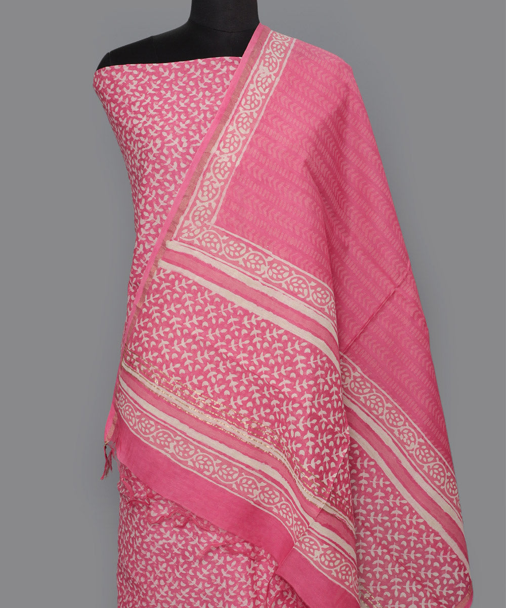2pc Pink handblock print cotton silk dress material – GoSwadeshi