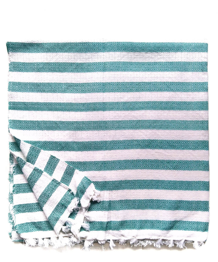 Sea green white striped handwoven cotton towel
