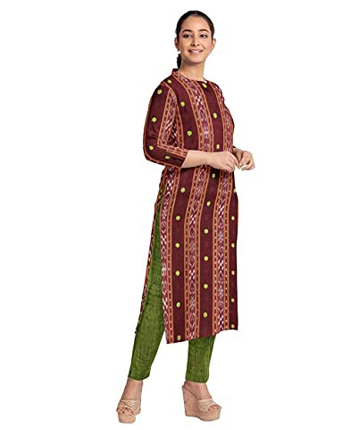 Maroon olive handwoven nuapatna cotton dress material