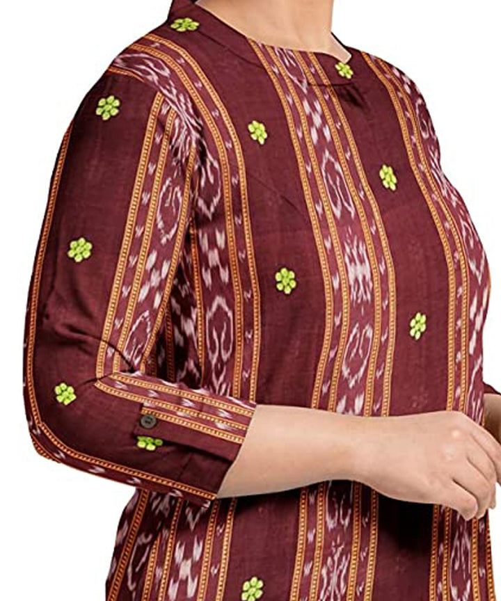 Maroon olive handwoven nuapatna cotton dress material