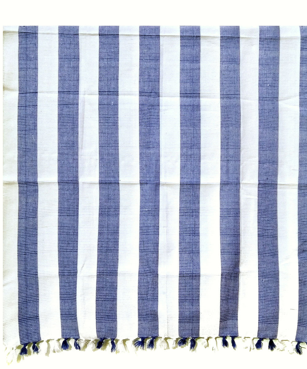Navy blue white striped handwoven cotton towel