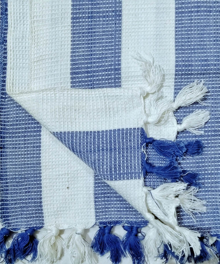 Navy blue white striped handwoven cotton towel