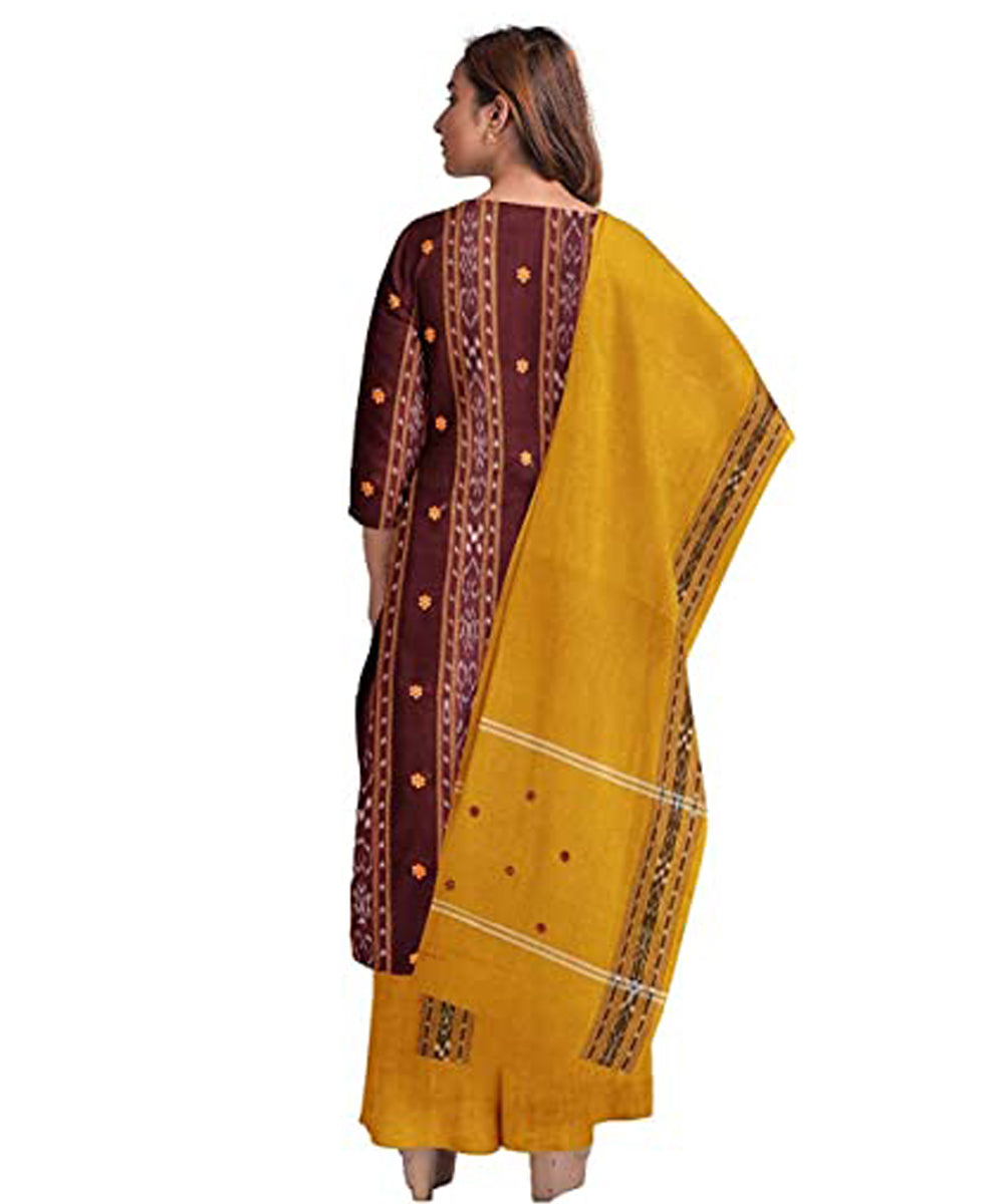 Maroon yellow handwoven cotton nuapatna dress material