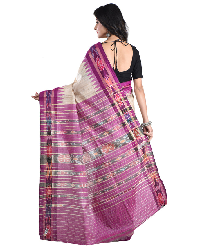 Beige purple handwoven tussar silk saree