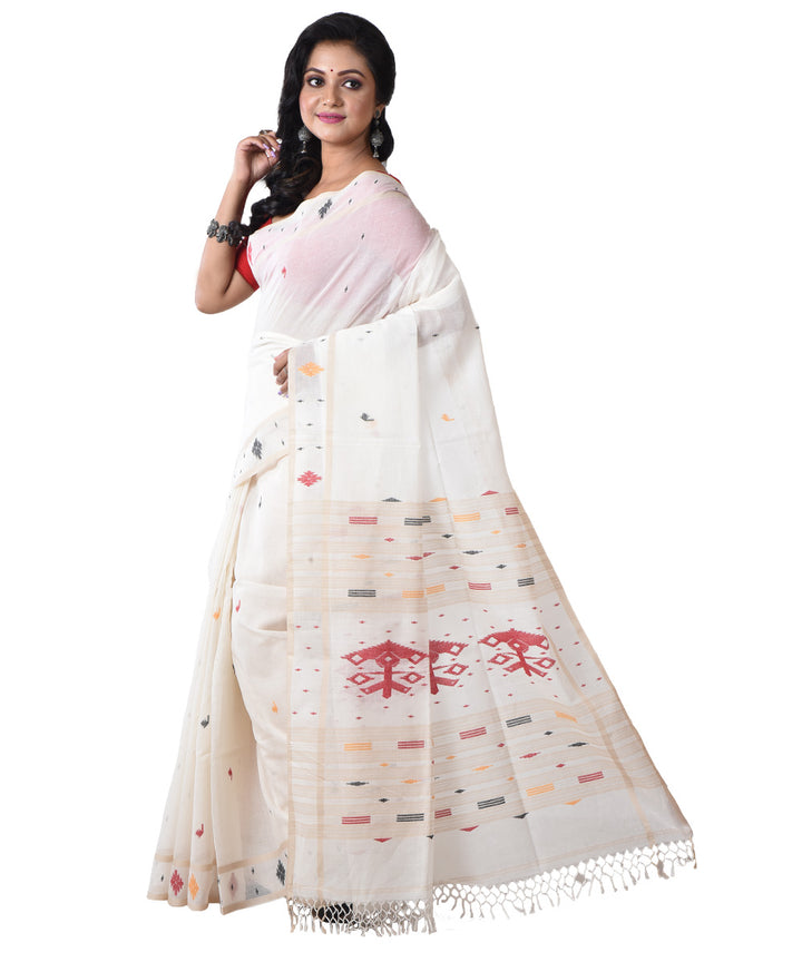 White multicolor handloom cotton shantipuri saree