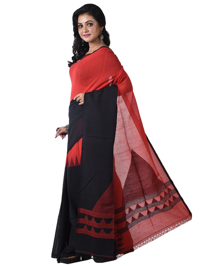 Black red cotton handloom shantipuri saree