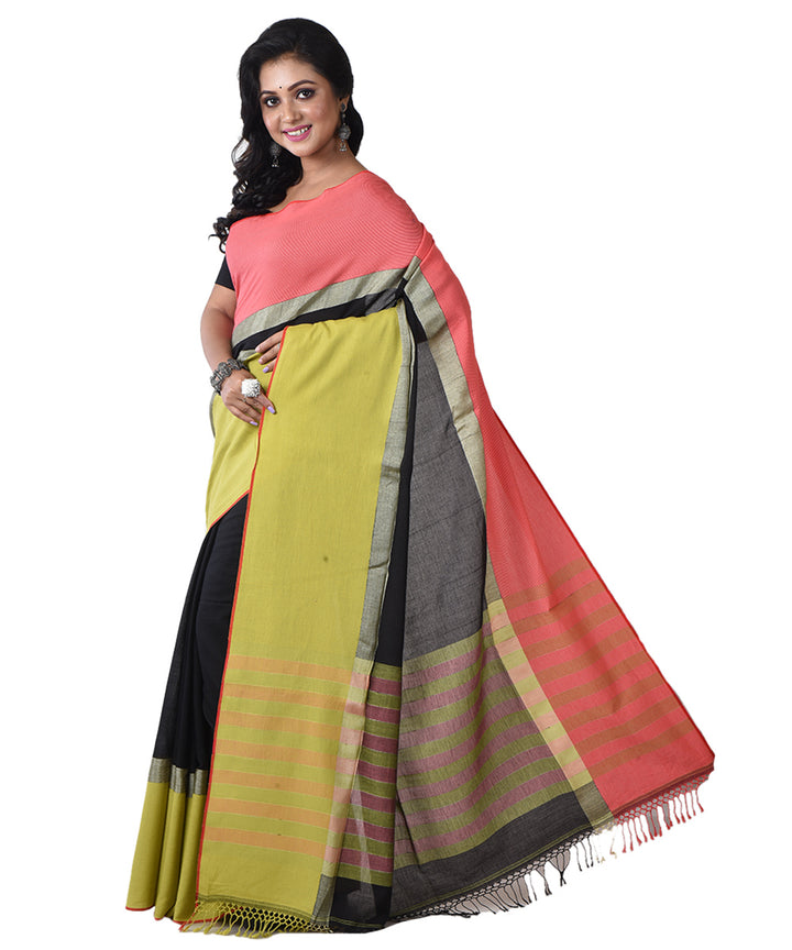 Black multicolor handloom shantipuri cotton saree