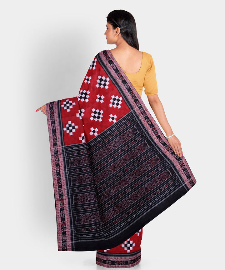 Red black handwoven sambalpuri cotton saree