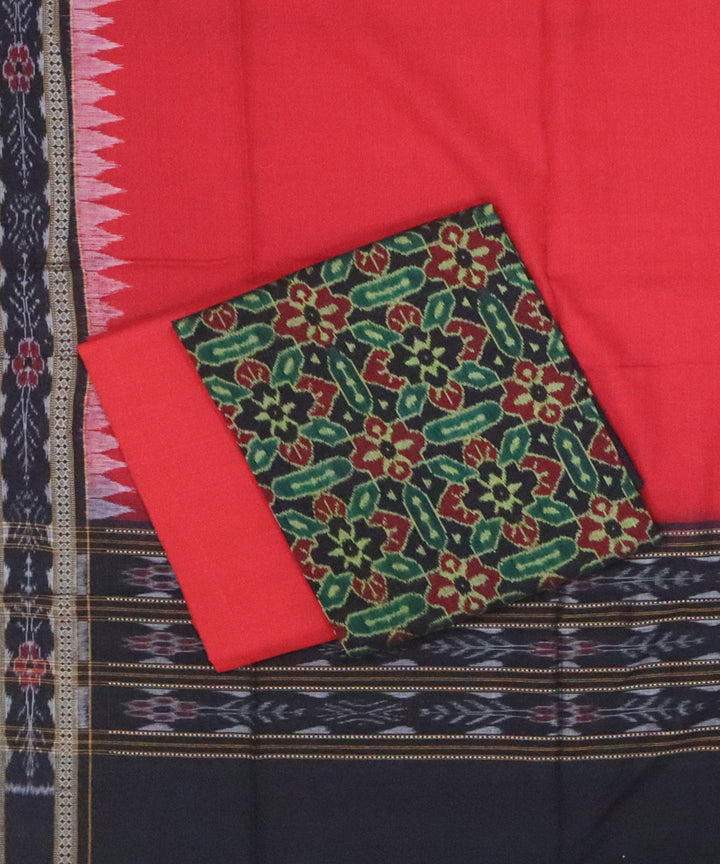 Multicolor red handwoven cotton sambalpuri dress material