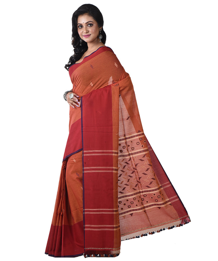 Brown maroon handloom cotton shantipuri saree