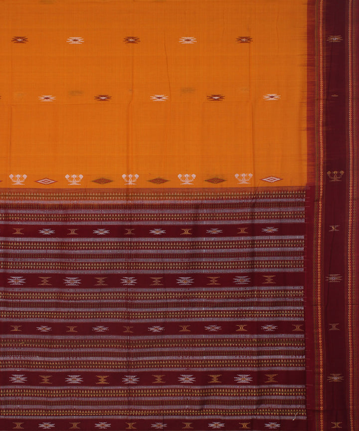 Yellow maroon handwoven bomkai cotton saree