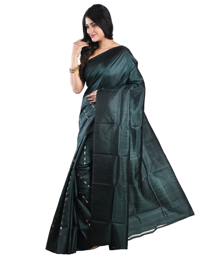 Dark green handwoven silk saree