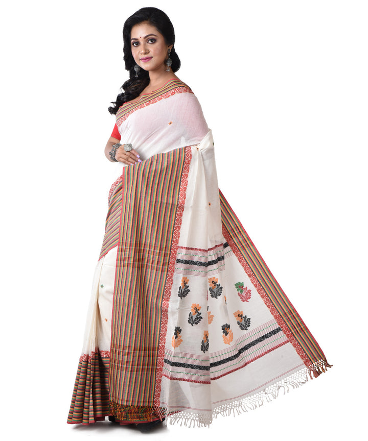 White multicolor handloom cotton saree