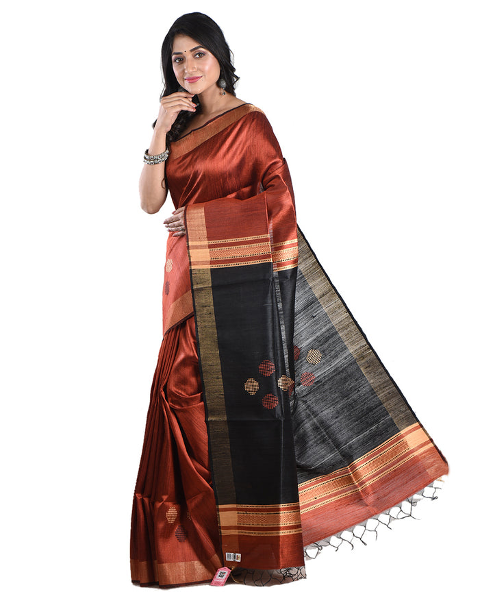 Red black handwoven tussar silk saree