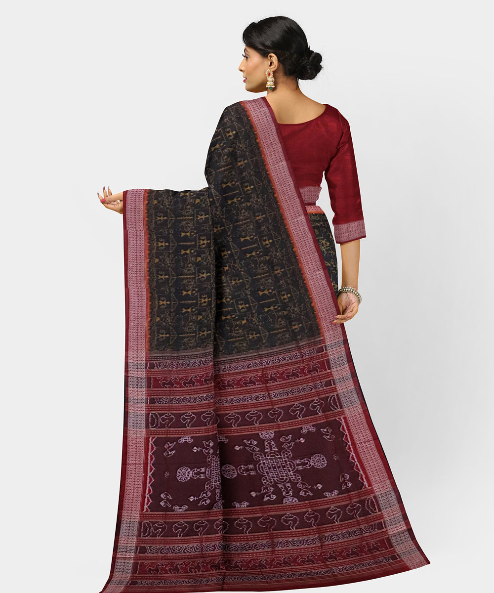 Black red handwoven sambalpuri cotton saree