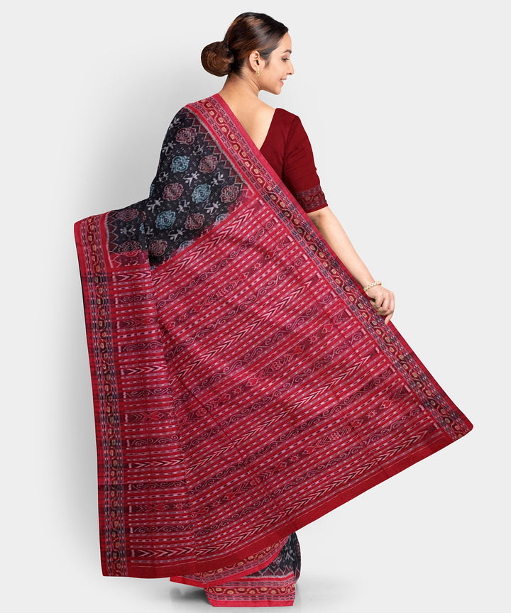 Black red cotton handwoven sambalpuri saree