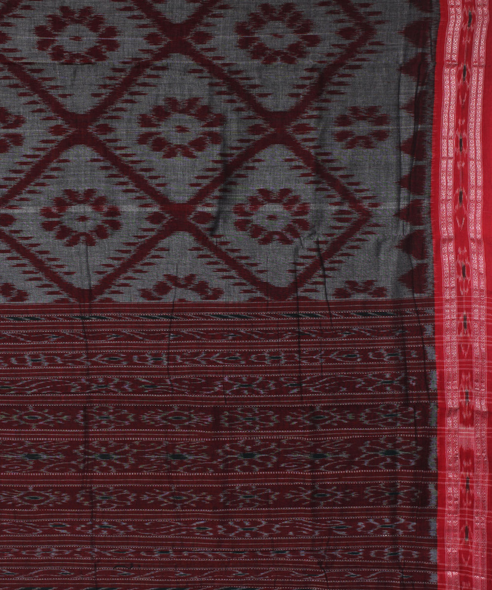 Grey maroon cotton handwoven nuapatna saree