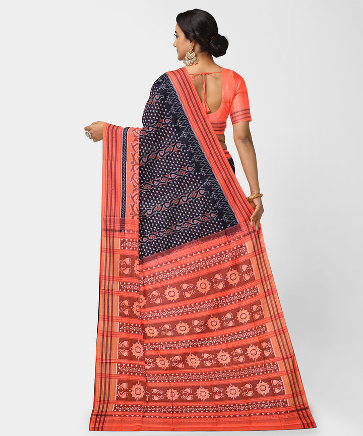 Gunmetal red cotton handwoven sambalpuri saree