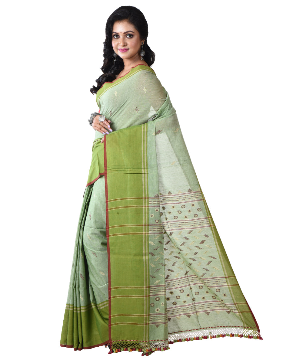 Light green shantipuri handloom cotton saree