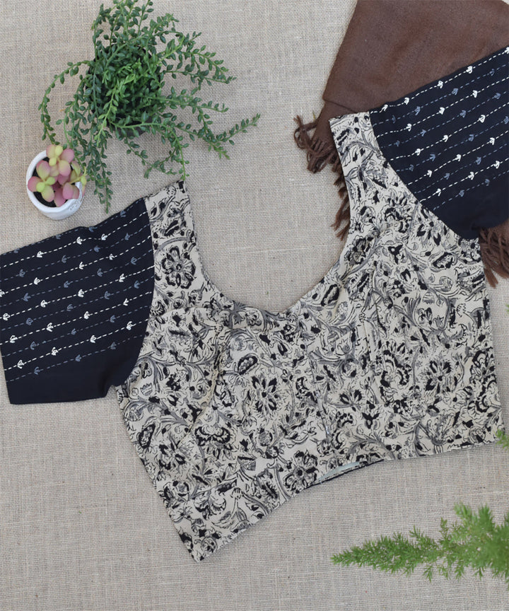 Black handwoven kalamkari embroidered blouse