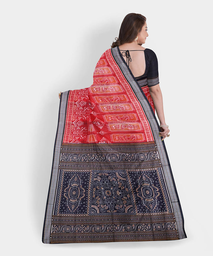 Ruby red black cotton handwoven sambalpuri saree