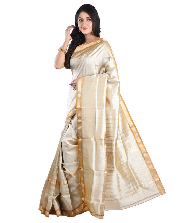 Beige handwoven silk saree