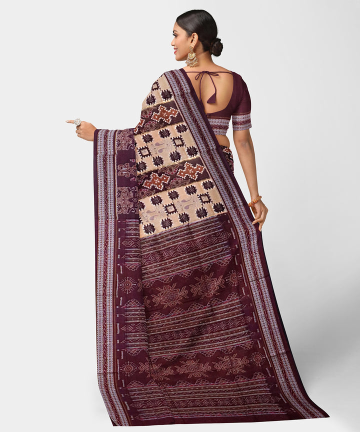 Pale taupe black cotton handwoven sambalpuri saree