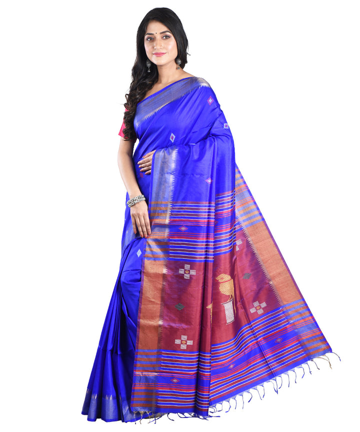 Navy blue silk handwoven silk saree