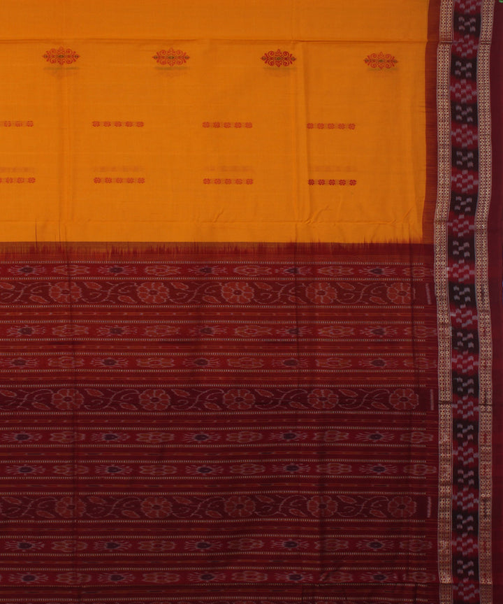 Yellow maroon cotton handwoven bomkai saree