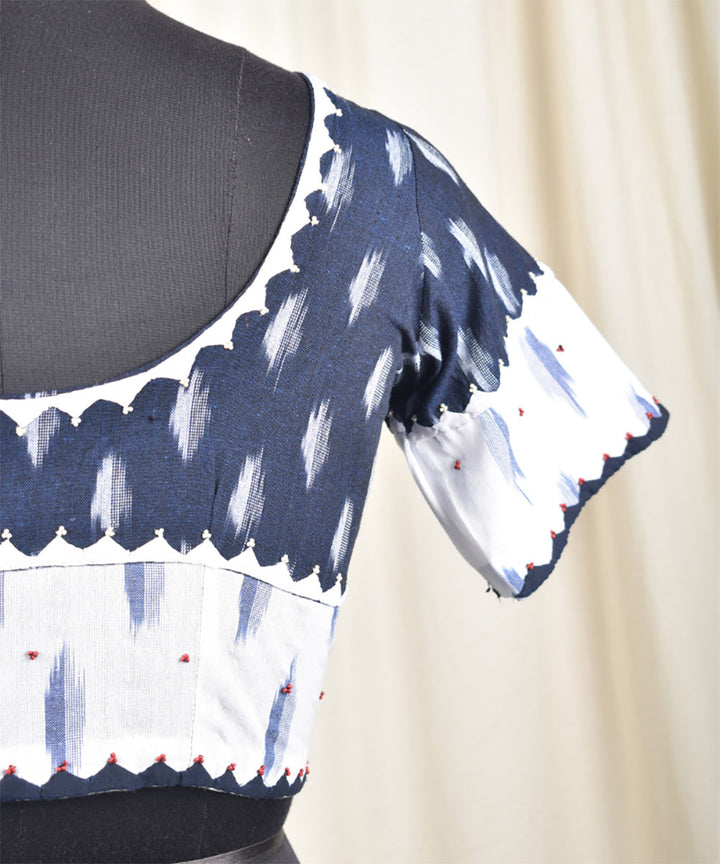 Blue handwoven ikat embroidered blouse