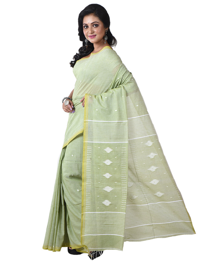 Light green white handloom cotton shantipuri saree