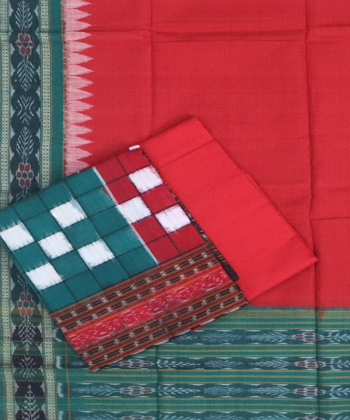 Ruby red green handwoven cotton sambalpuri dress material