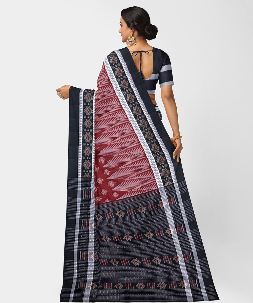 Antique ruby black cotton handwoven sambalpuri saree