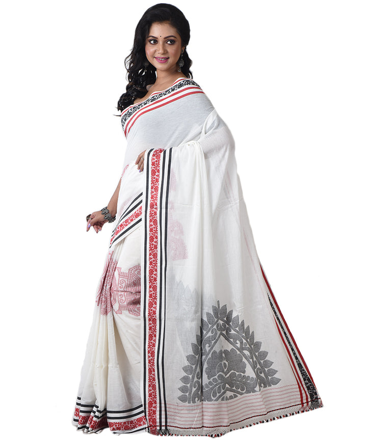 White red handloom jamdani cotton saree