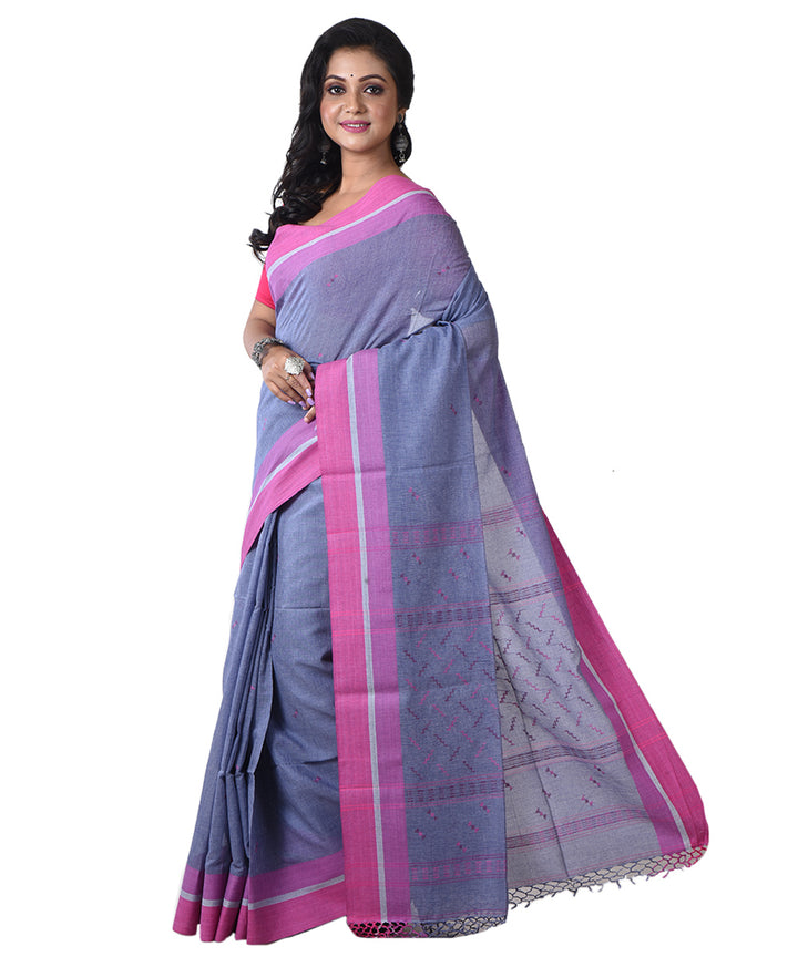 Lavender pink handloom cotton shantipuri saree