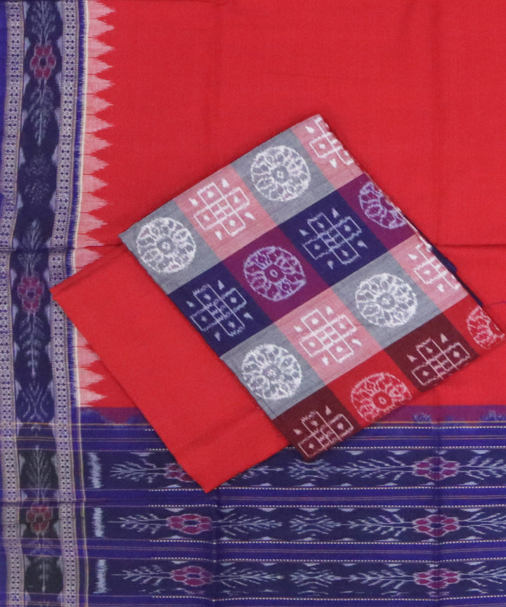 Red blue handwoven cotton sambalpuri dress material