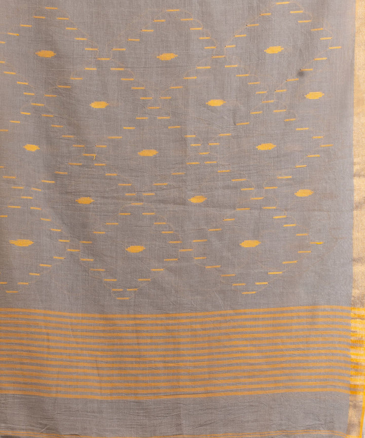 Mustard grey stripe handwoven cotton bengal saree
