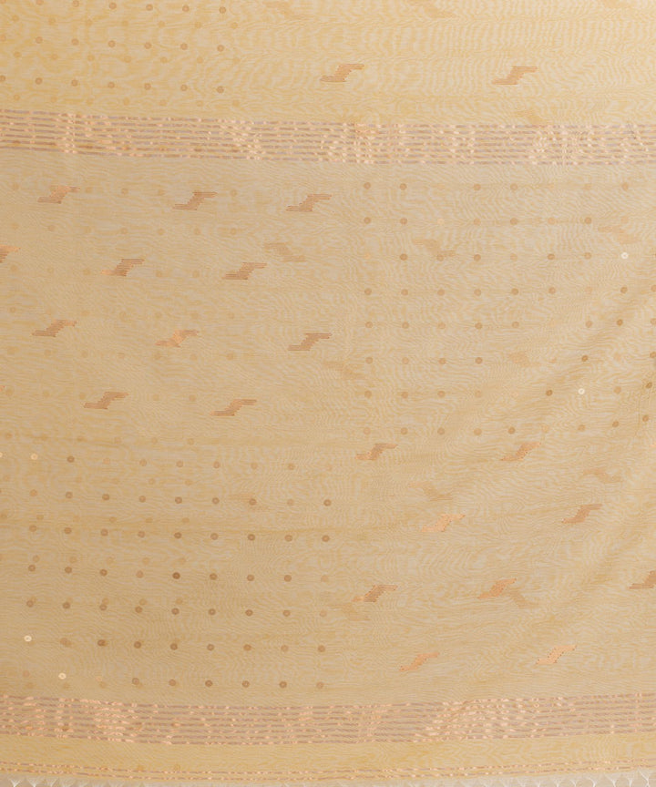 Beige cotton silk handwoven sequin bengal saree
