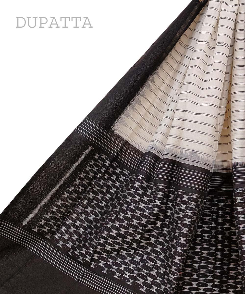 White black handwoven cotton sambalpuri ikat dupatta
