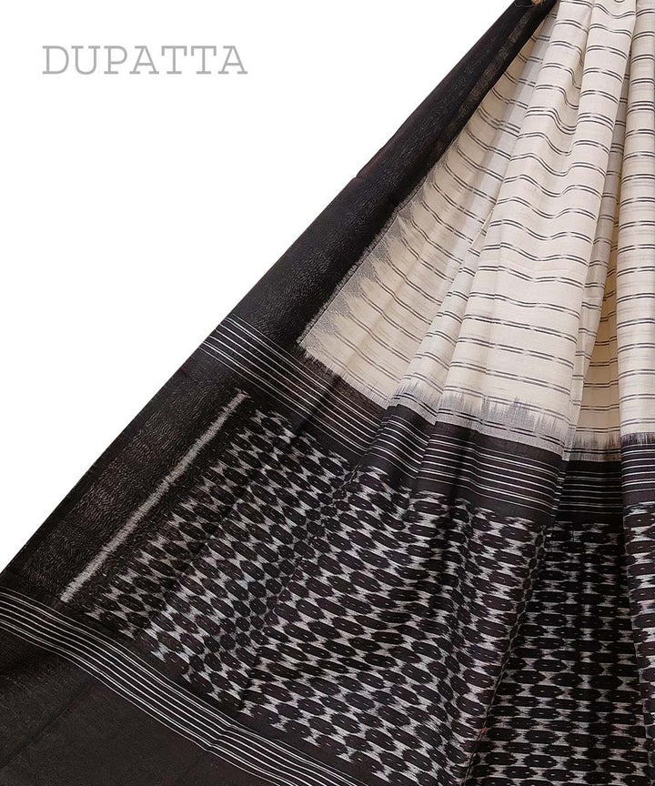 White black handwoven cotton sambalpuri ikat dupatta