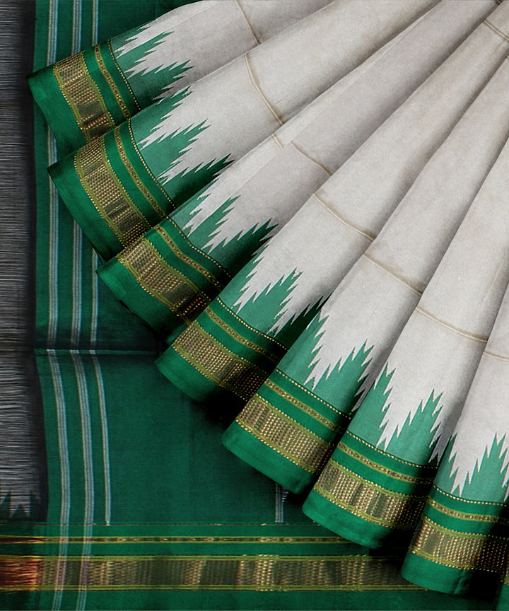 Cream green handwoven ilkal silk saree