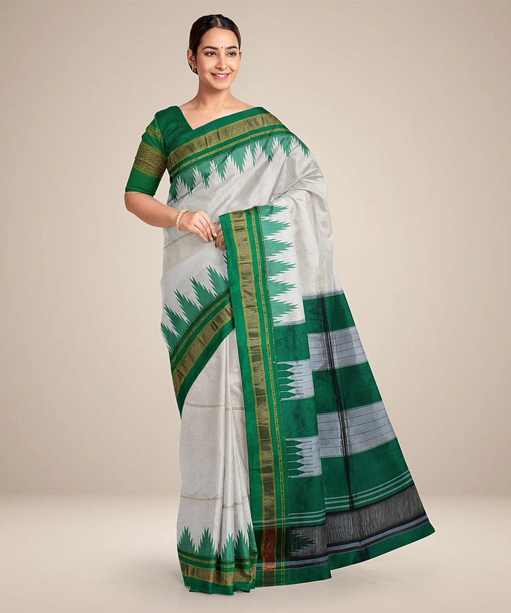 Cream green handwoven ilkal silk saree