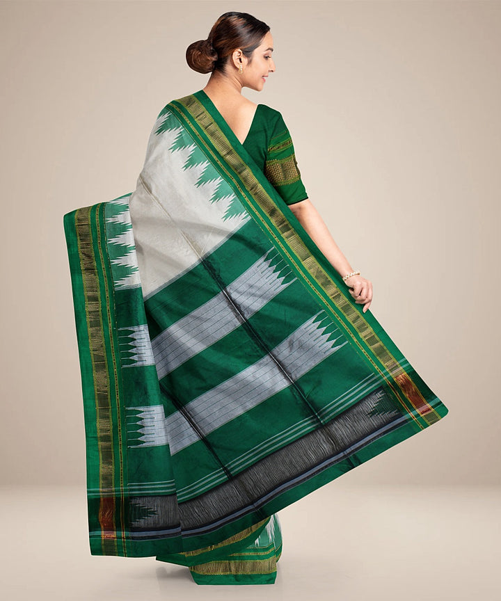 Cream green handwoven ilkal silk saree